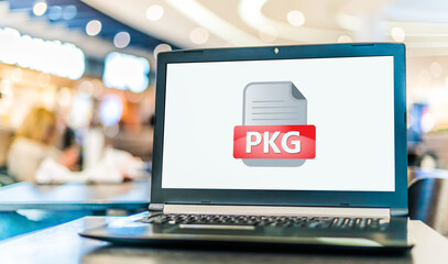 Fototapeta premium Laptop computer displaying the icon of pkg file