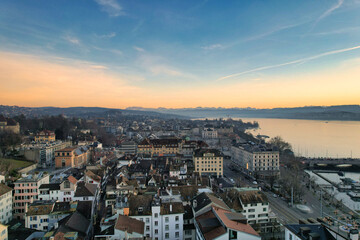 Sunset in Zürich, beautiful city landscape. 