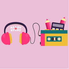 Ready Study Illustration with Tape Player 
