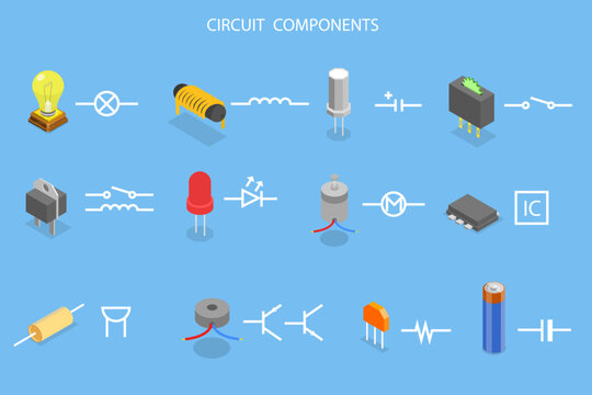 3D Isometric Flat Vector Conceptual Illustration of Circuit Components, Electronics Related Parts