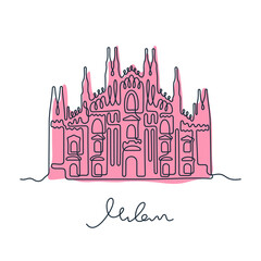 Milan Cathedral, Italy. Continuous line colourful vector illustration.