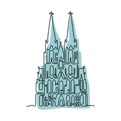 Cologne Cathedral, Germany. Continuous line colourful vector illustration.