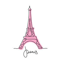 Fototapeta na wymiar Eiffel Tower, Paris. Continuous line colourful vector illustration.