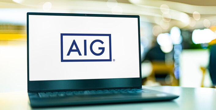 Laptop computer displaying logo of AIG