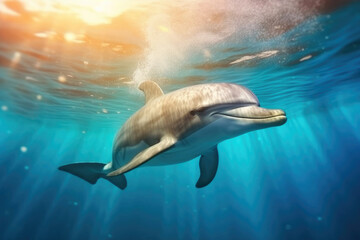 Fototapeta premium Marine Wonders: Dolphins in their Undersea Wonderland