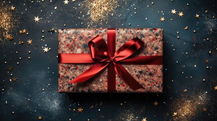 Christmas background with festive gift box. holiday gift box. Festive New Year template for postcard and banner design. greeting card generative ai