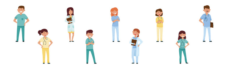 Man and Woman Doctor Character Standing and Smiling Vector Set