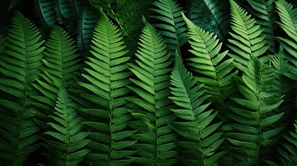 A close-up of a fern's frond texture pattern, showcasing the feathery and delicate structure in shades of green