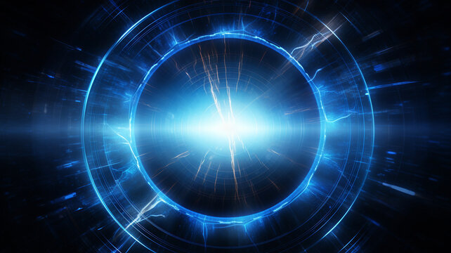 blue plasma light rays circles background 