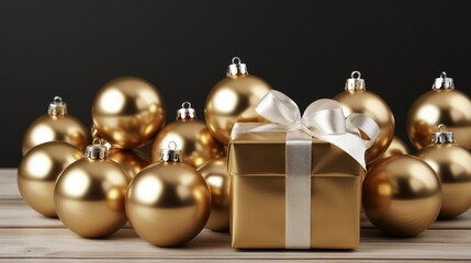 Christmas background with festive gift box. holiday gift box. Festive New Year template for postcard and banner design. greeting card generative ai