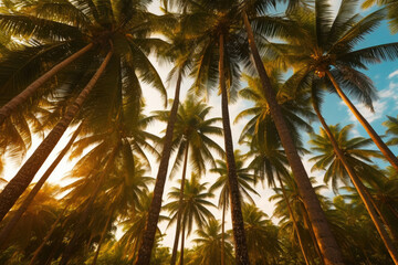 Obraz premium Gazing Skyward at Coconut Palm Canopy