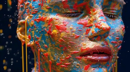 Female energy young girl portrait, face woman stylish with splash colorful paint