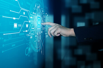 Artificial intelligence Technology Digital, technology access, Data transformation, Next generation and innovation, AI machine, Tech screen touch, artificial intelligence technology, Lab.