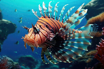 Naklejka na ściany i meble Colorful Lionfish Amidst the Ocean's Serenity