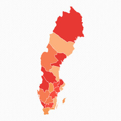 Colorful Sweden Divided Map Illustration