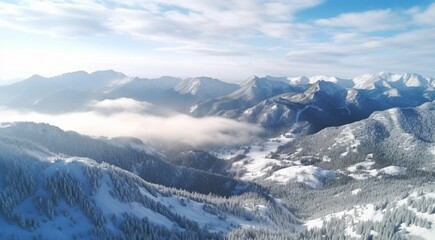 Fototapeta na wymiar panorama of the mountains, view from the top of the mountain, snowy mountain, snow covered mountains in winter