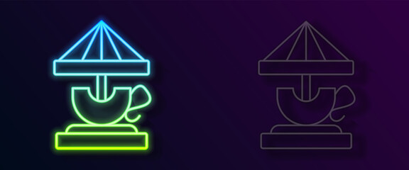 Glowing neon line Attraction carousel icon isolated on black background. Amusement park. Childrens entertainment playground, recreation park. Vector