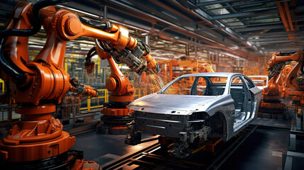Robotic assembly line in an automotive factory