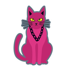 Halloween. Pink cat with a chain