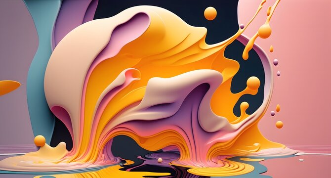 Trendy colorful splash abstract background design, creative paint liquid acrylic wallpaper color, neon concept art