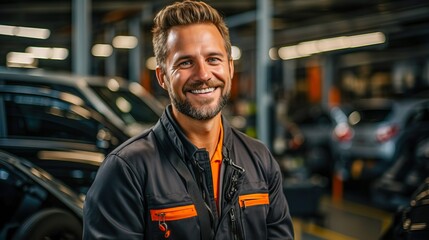 Fototapeta premium Professional mechanic in a modern car repair , generative ai