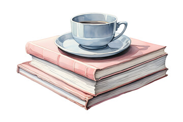 Naklejka premium World book day concept. Watercolor Illustration with stack of books isolated on transparent background