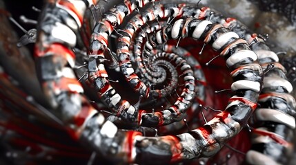 Red horror vortex, wet slime saliva bio liquid, black abstract terrible background