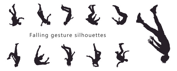 set of falling people silhouettes. vector silhouettes of people falling from a great height. falling male silhouette