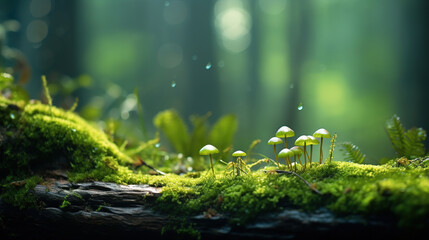 A tree trunk covered in algae and moss.Generative Ai - obrazy, fototapety, plakaty