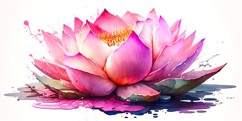 Pink Blush Peach Magenta Watercolor Lotus - obrazy, fototapety, plakaty