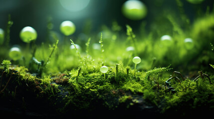 A tree trunk covered in algae and moss.Generative Ai