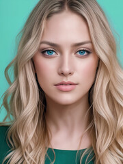 Fototapeta premium Portrait of a beautiful blonde woman with blue eyes.Studio photo session.Digital creative designer fashion glamour art.