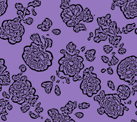 Flowers seamless pattern .big flowers vector . small floral with leaves