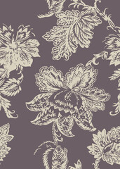 Flowers seamless pattern .big flowers vector . small floral with leaves