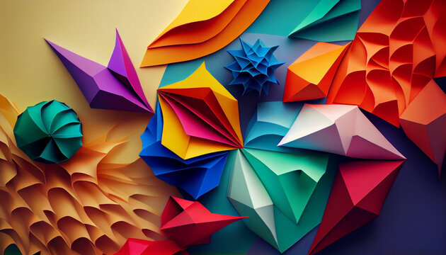 Colorful origami paper as abstract wallpaper background, Ai generated image