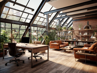 Modern workspace interior, loft style work area
