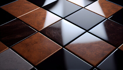 Dark brown, black and grey tiles close up texture background, Ai generated image