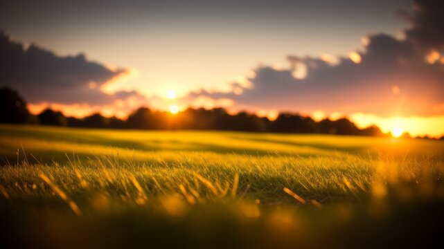 Craftsmanship green grass in a dale at sunset. Colossal scale picture, shallow noteworthiness of field. Theoretical summer nature surface establishment. Creative resource, AI Generated