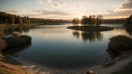 Obraz premium capturing the quietness of a lakeside secure house, where the water's surface mirrors the checking tranquility. Creative resource, AI Generated