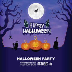 Halloween night celebration social media banner design with Halloween night party banner