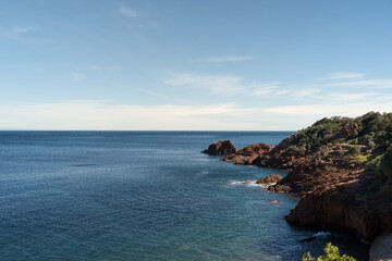 French Riviera coast with red rocks in Saint Raphael