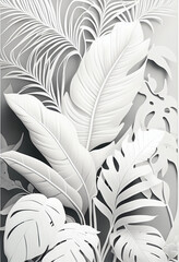 Leaves of plants in white colors. AI Generated