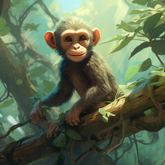 Monkey in the jungle. Generative AI.
