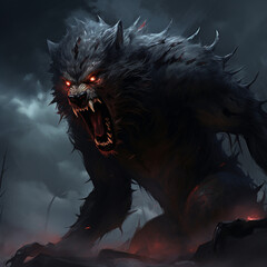 Werewolf in full moon howling. Generative AI.