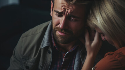 Obraz premium A close friend supports a man in depression.