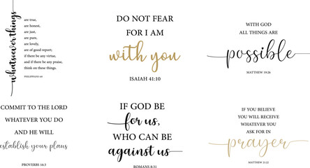 Encouraging Bible Verses set, Christian quotes, religious sayings, vector illustration