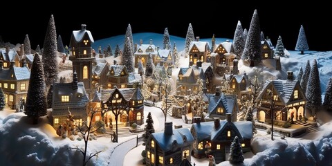 AI Generated. AI Generative. Cartoon village xmas christmas new year snow houses background. Graphic Art