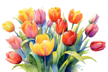 tulips bouquet watercolor iluustration isolated on transparent background