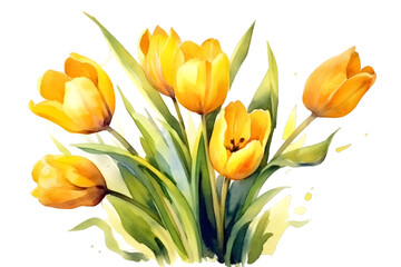 tulips bouquet watercolor iluustration isolated on transparent background