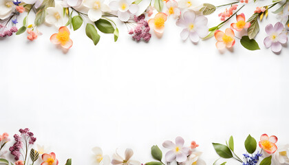 Naklejka na ściany i meble Lovely spring flowers and leaves on white background